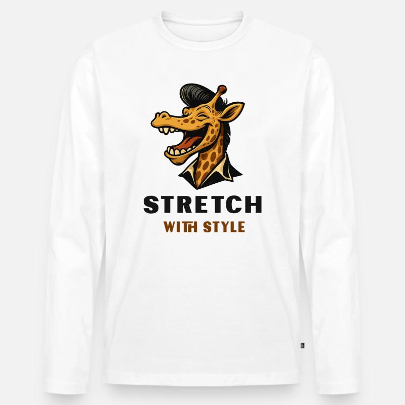 Stretch with Style – Coole Giraffe - Männer Premium Bio Langarmshirt - Weiß