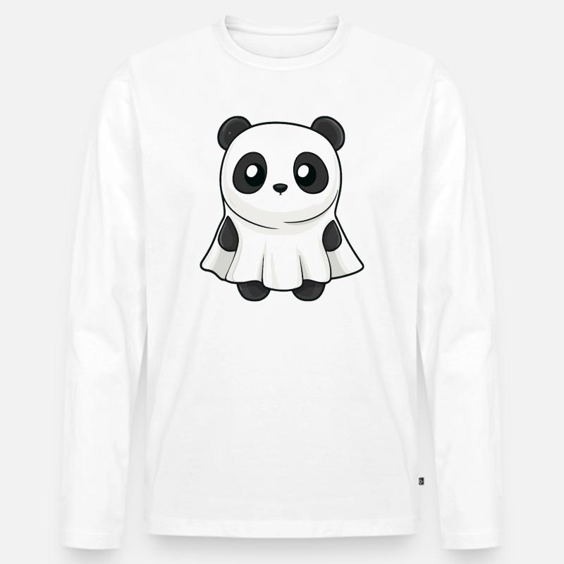Panda Halloween Geist - Männer Premium Bio Langarmshirt - Weiß