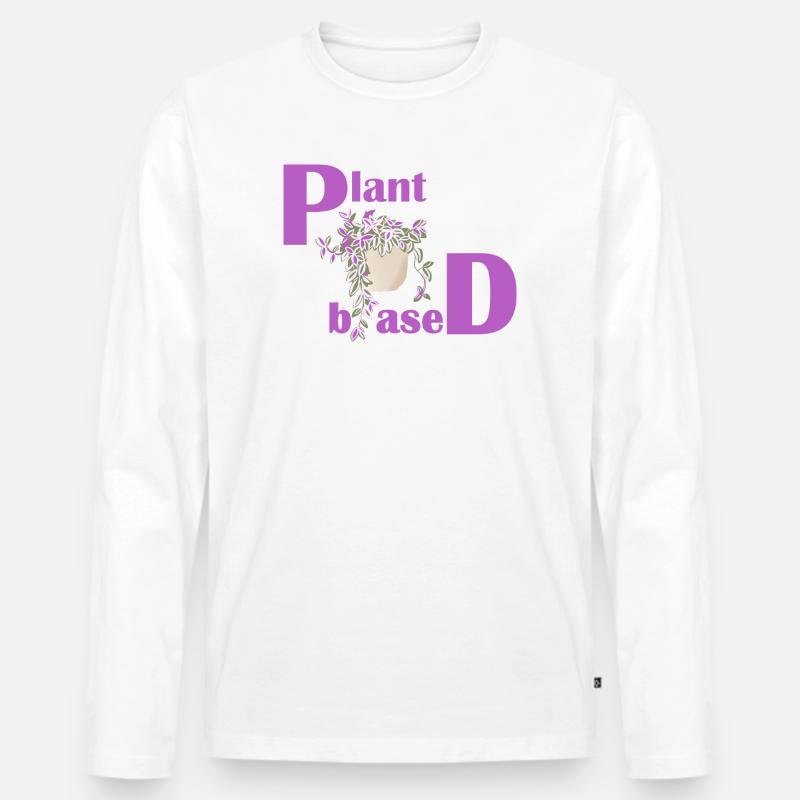 Plant Based – Pinkes Design Topfpflanze - Männer Premium Bio Langarmshirt - Weiß