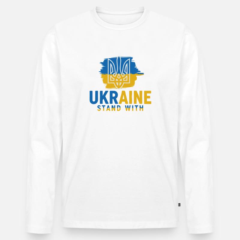 Ukrainische Flagge Emblem Ständer mit - Männer Premium Bio Langarmshirt - Weiß