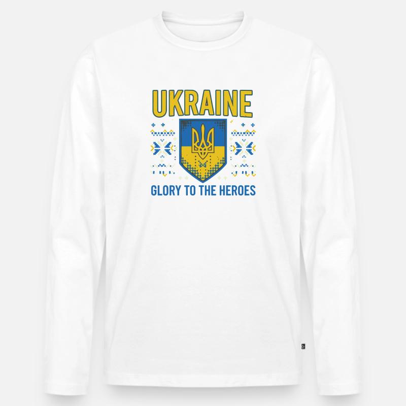 Ukraine Wappen Ruhm T-Shirt - Männer Premium Bio Langarmshirt - Weiß