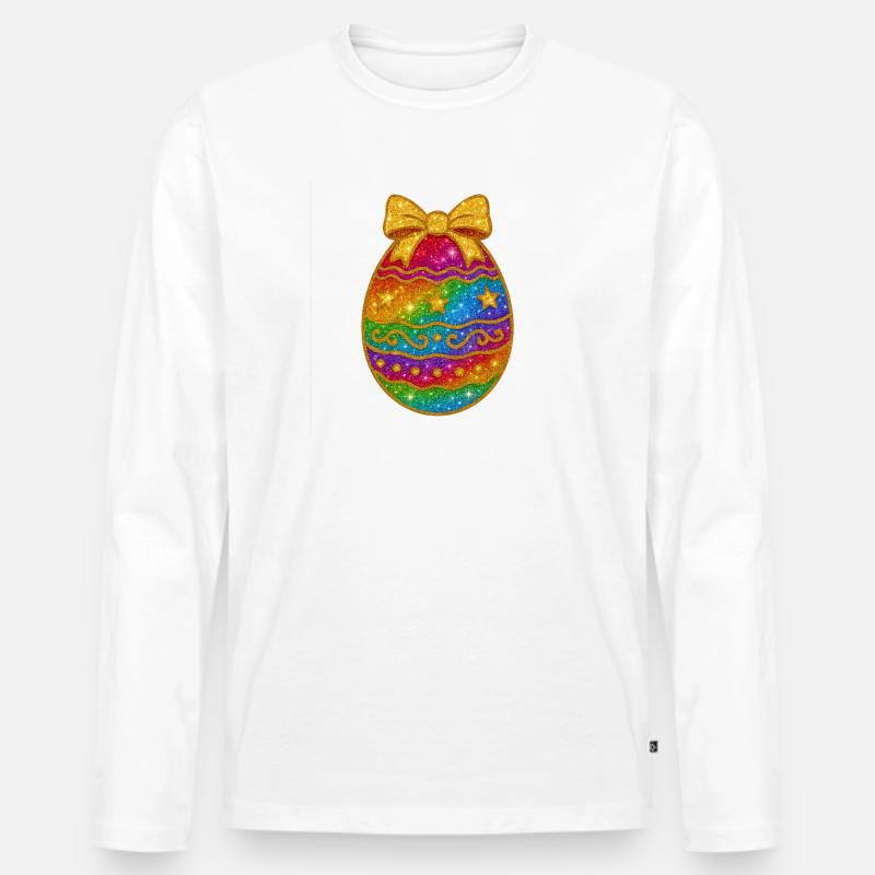 Regenbogen Glitzer-Ei mit Schleife - Männer Premium Bio Langarmshirt - Weiß