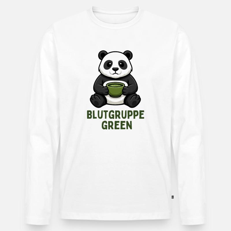 Blutgruppe Green Panda Tee Design  - Männer Premium Bio Langarmshirt - Weiß