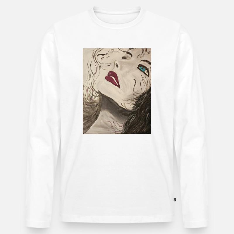 Expressionistisches Porträt mit Blauem Blick - Männer Premium Bio Langarmshirt - Weiß