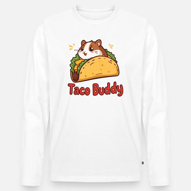 Taco Buddy – Cartoon Hamster Design - Männer Premium Bio Langarmshirt - Weiß