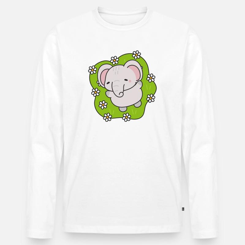 Süßer Elefant mit Blumen - Männer Premium Bio Langarmshirt - Weiß
