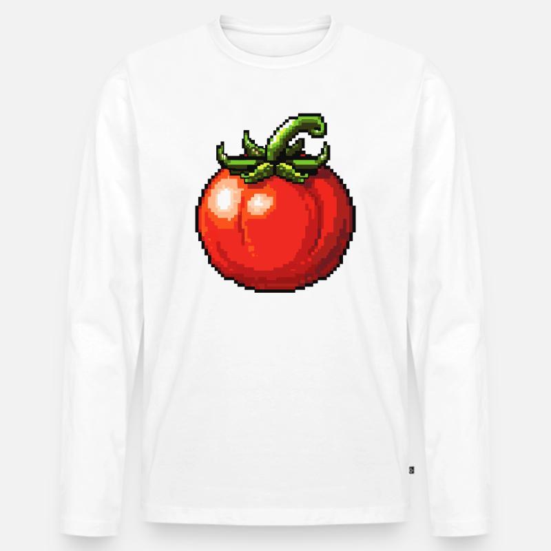 PixelTomate Retro - Männer Premium Bio Langarmshirt - Weiß