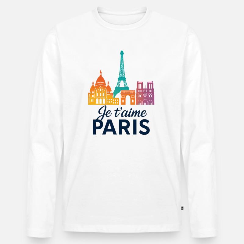Je t'aime Paris Farbige Skyline Silhouette  - Männer Premium Bio Langarmshirt - Weiß