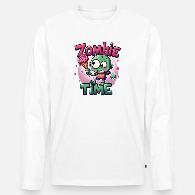 Zombie Time Eiscreme Comic - Männer Premium Bio Langarmshirt - Weiß