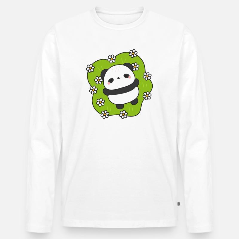 PandaGreen Geblümtes Kuscheltier - Männer Premium Bio Langarmshirt - Weiß