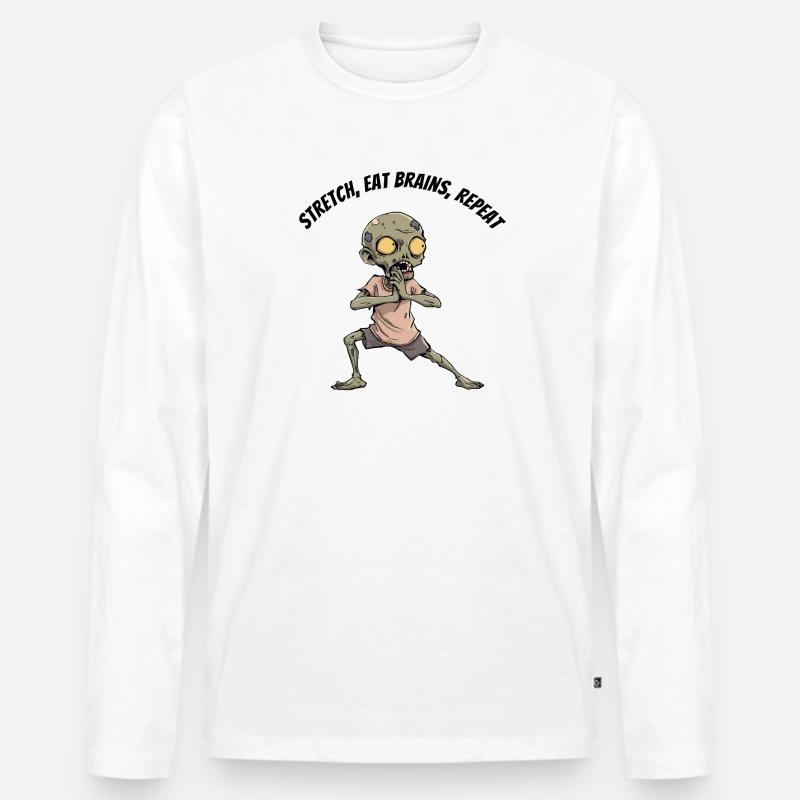 Zombie Stretch Eat Brains Repeat - Männer Premium Bio Langarmshirt - Weiß