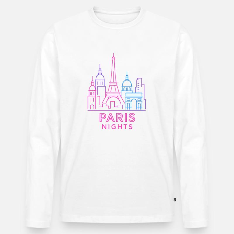 Neon Paris Nächte Skyline Silhouette  - Männer Premium Bio Langarmshirt - Weiß