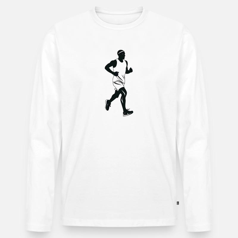 Runner - Cooles Silhouetten-Logo - Männer Premium Bio Langarmshirt - Weiß