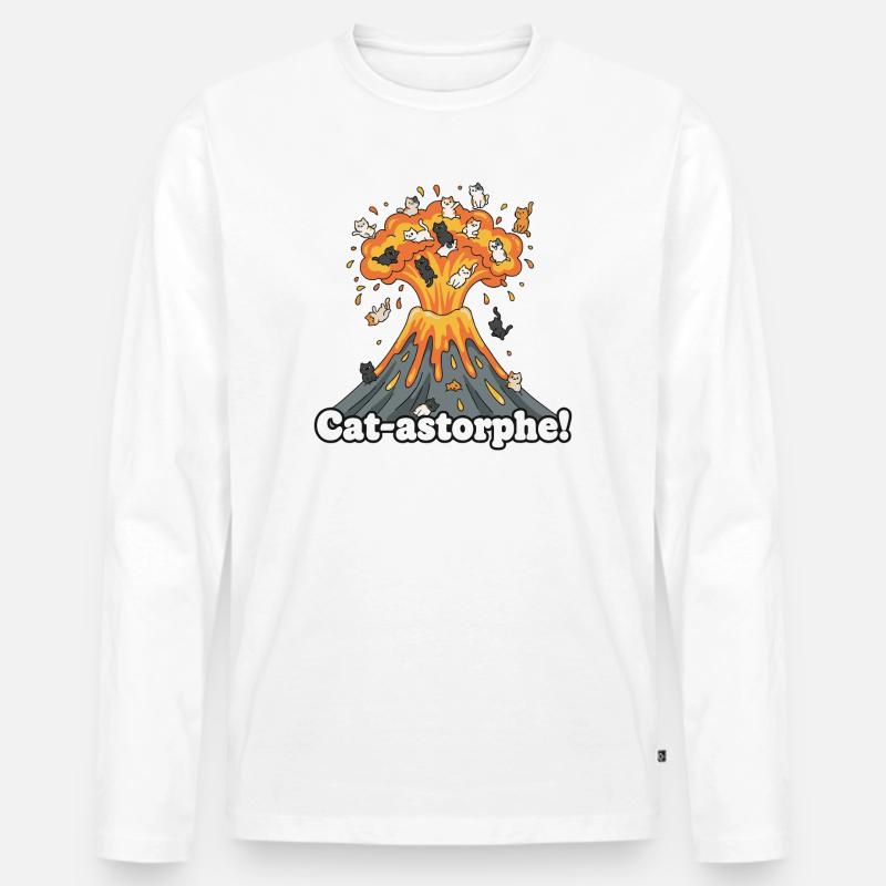 Cat-astrophe Vulkan - Männer Premium Bio Langarmshirt - Weiß