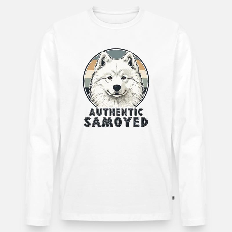 Authentic Samoyed Lächeln Retro Hund - Männer Premium Bio Langarmshirt - Weiß