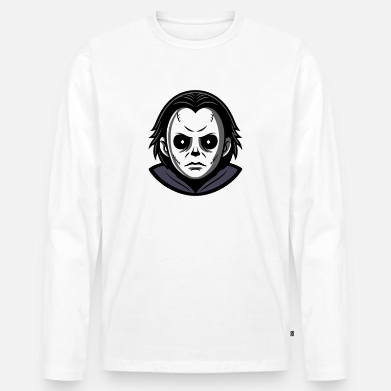 Böse Halloween-Maske monochromer Kapuzenpullover - Männer Premium Bio Langarmshirt - Weiß