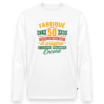 50 ans d’origine, Cadeau anniversaire humour - T-shirt manches longues Premium bio Homme - blanc - Devant - Nico (187cm)