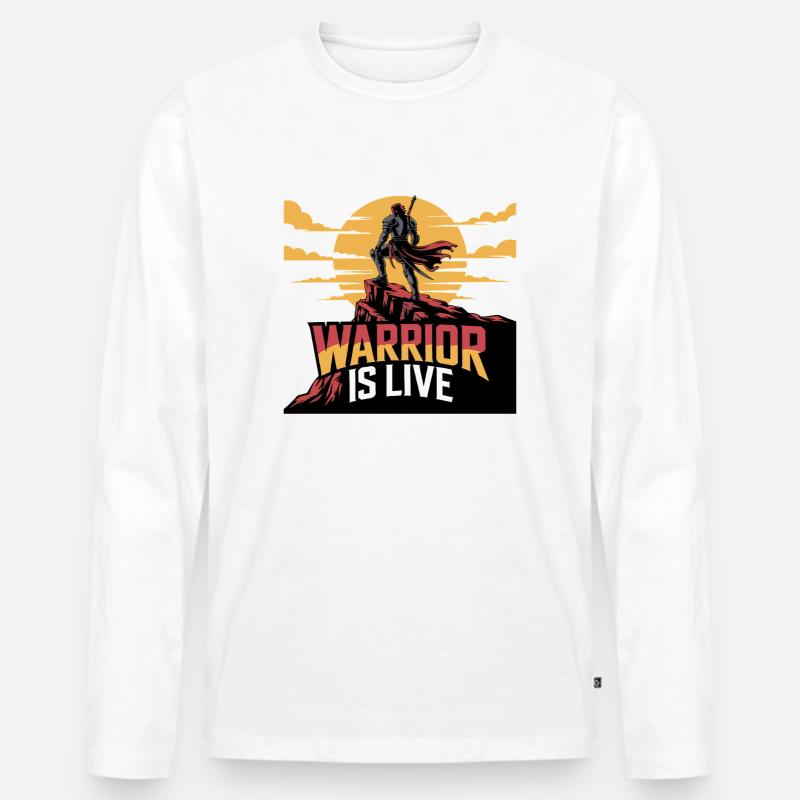 Krieger auf der Klippe Sonnenuntergang - Männer Premium Bio Langarmshirt - Weiß