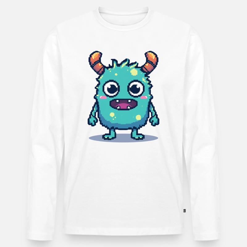 8-bit simpatico pixel monster stile retrò anni '90 - Maglia a manica lunga ecologica premium da uomo - bianco