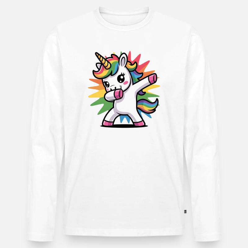 Buntes Einhorn mit Regenbogen-Mähne - Männer Premium Bio Langarmshirt - Weiß