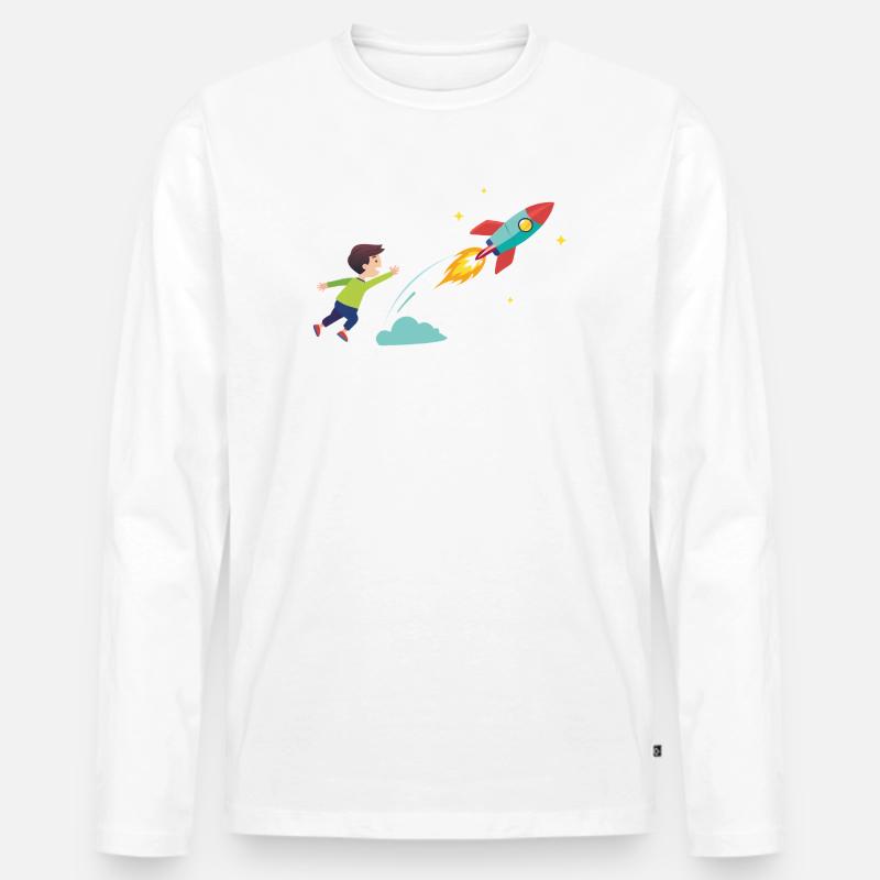 Kid Rocket Launch Abenteuer - Männer Premium Bio Langarmshirt - Weiß