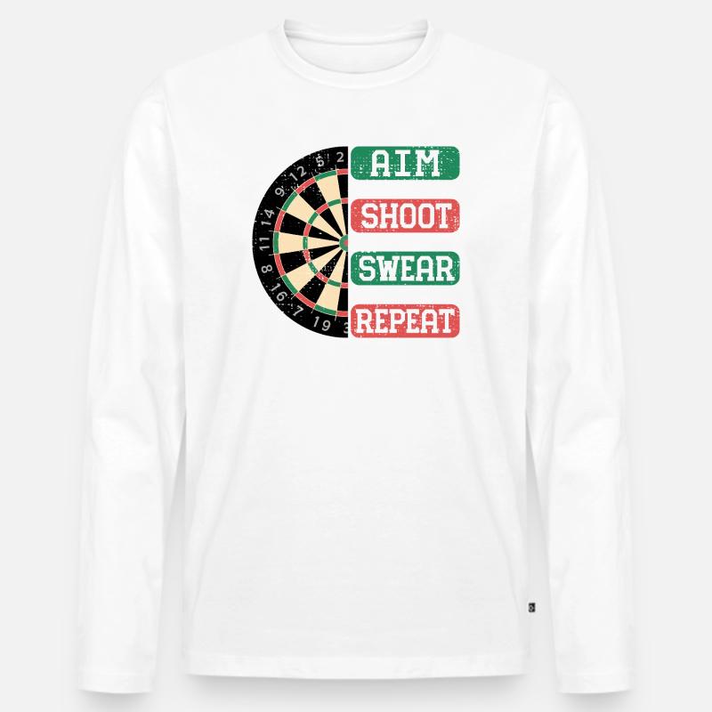 Aim Shoot Wear Repeat Dartboard Style - Männer Premium Bio Langarmshirt - Weiß