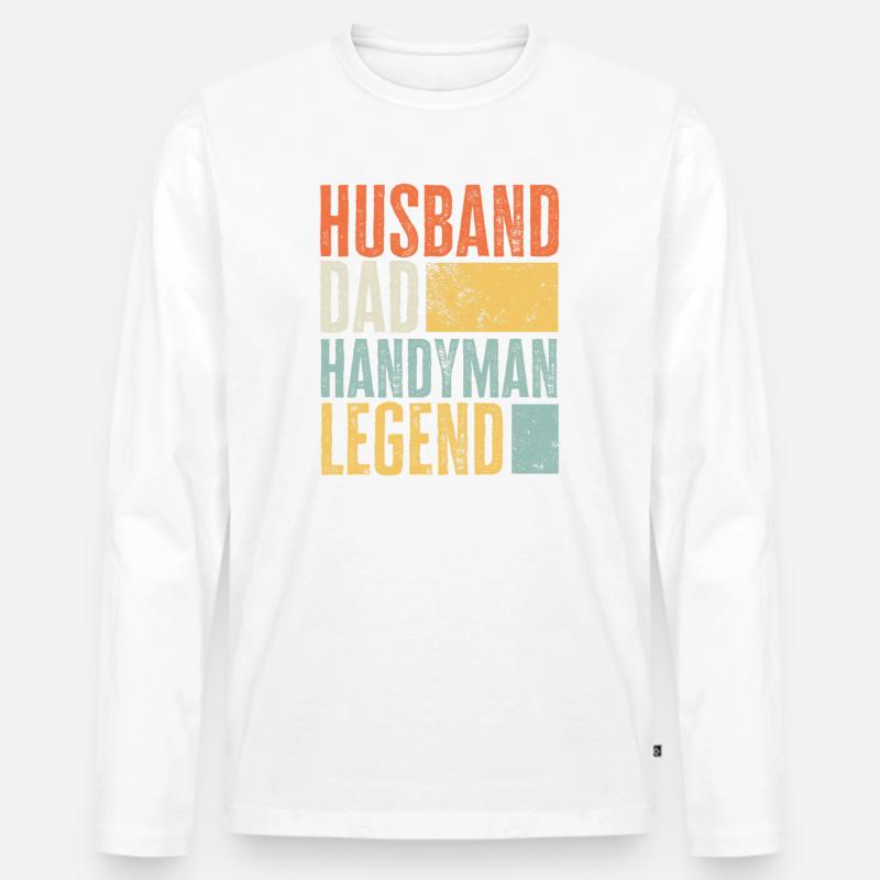 Husband Dad Handyman Legend Retro Handwerker - Männer Premium Bio Langarmshirt - Weiß