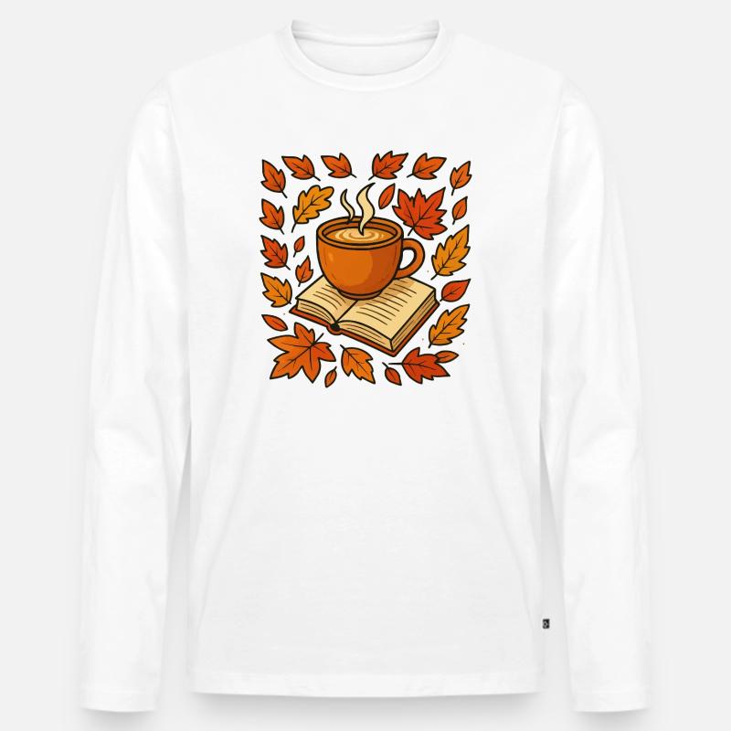 Herbstlese: Kaffee & Buch - Männer Premium Bio Langarmshirt - Weiß