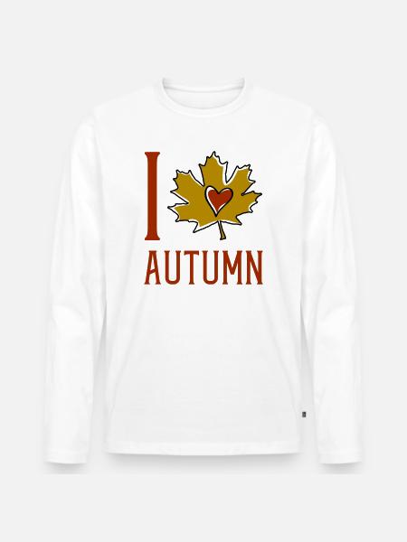 Autumn Leaf Heart Motif - Men's Premium Organic Long Sleeve Shirt - white