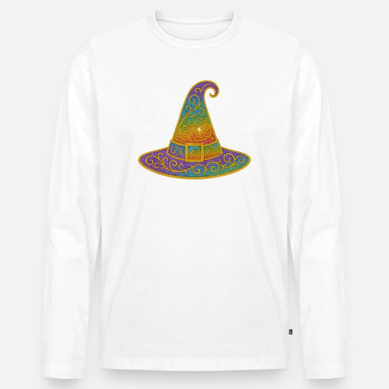 Regenbogen Glitzer Hexenhut - Männer Premium Bio Langarmshirt - Weiß
