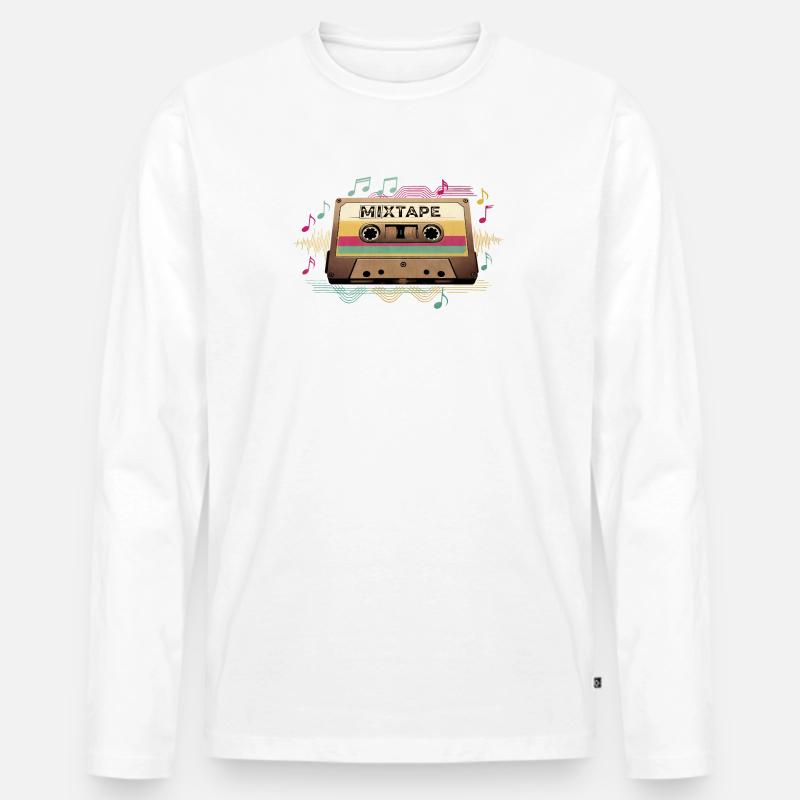 Retro Mixtape NeonNotes - Männer Premium Bio Langarmshirt - Weiß