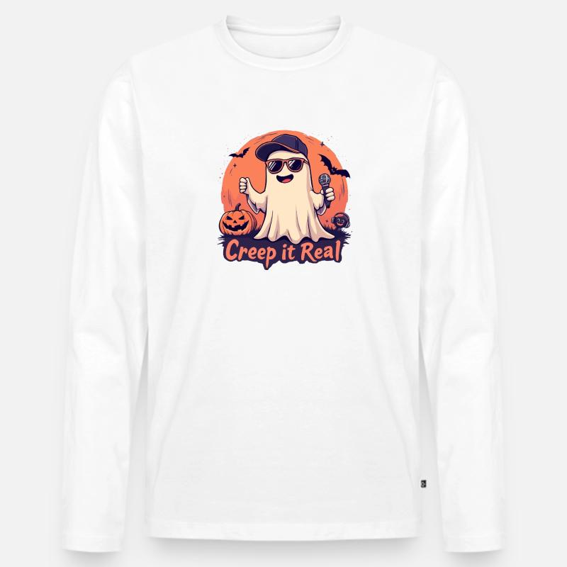 Creep It Real Ghost mit Mikrofon - Männer Premium Bio Langarmshirt - Weiß