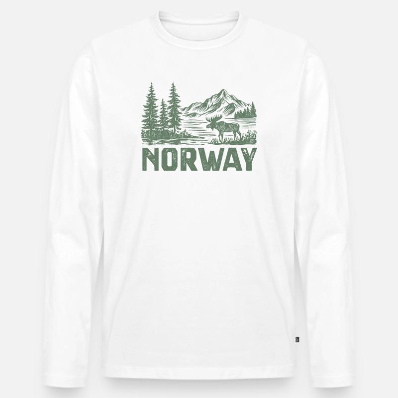 Norwegische Waldlandschaft mit Elch - Männer Premium Bio Langarmshirt - Weiß