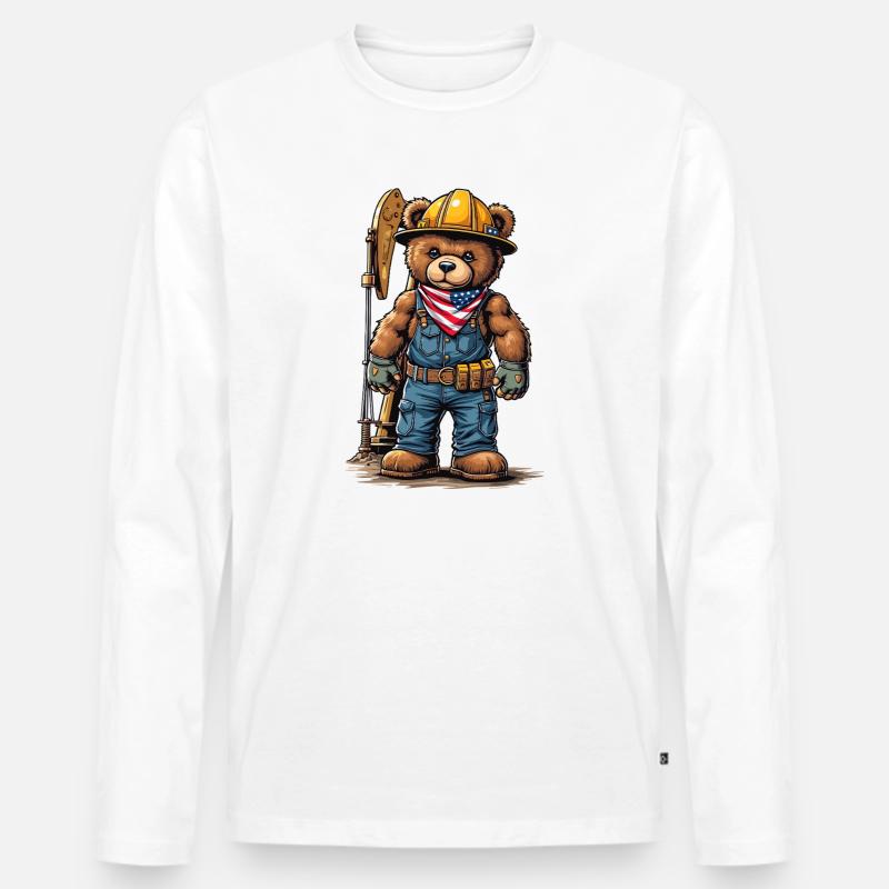 Bauarbeiter Bär mit Werkzeuggurt - Männer Premium Bio Langarmshirt - Weiß