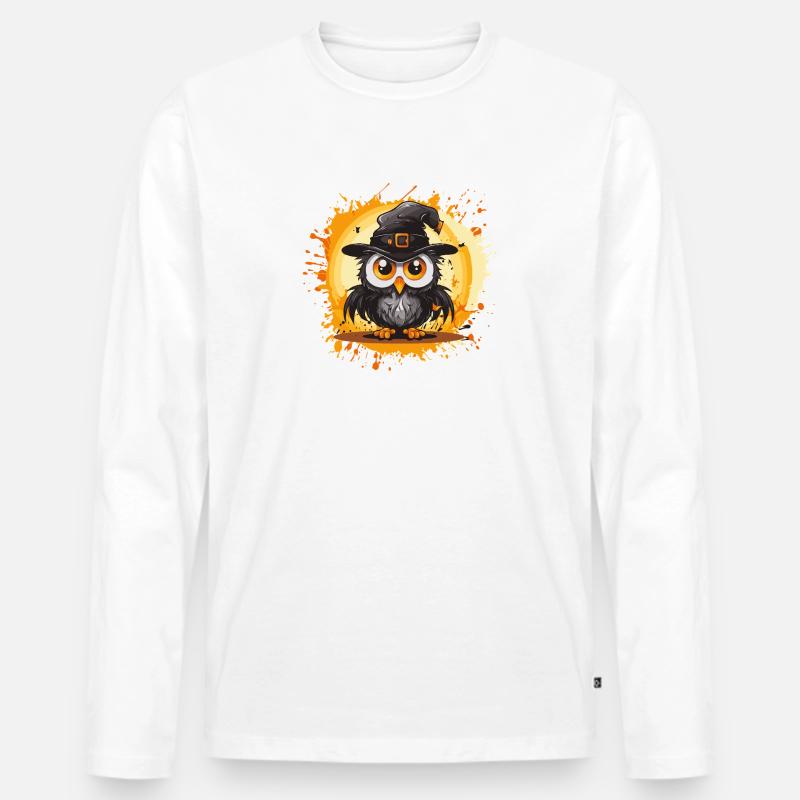 Nacht Eulenzauberer Halloween - Männer Premium Bio Langarmshirt - Weiß