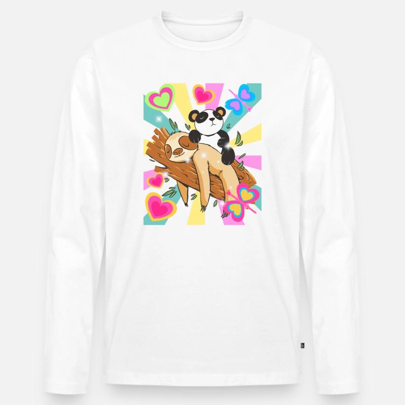 Panda ruht auf Ast mit Herzen - Männer Premium Bio Langarmshirt - Weiß