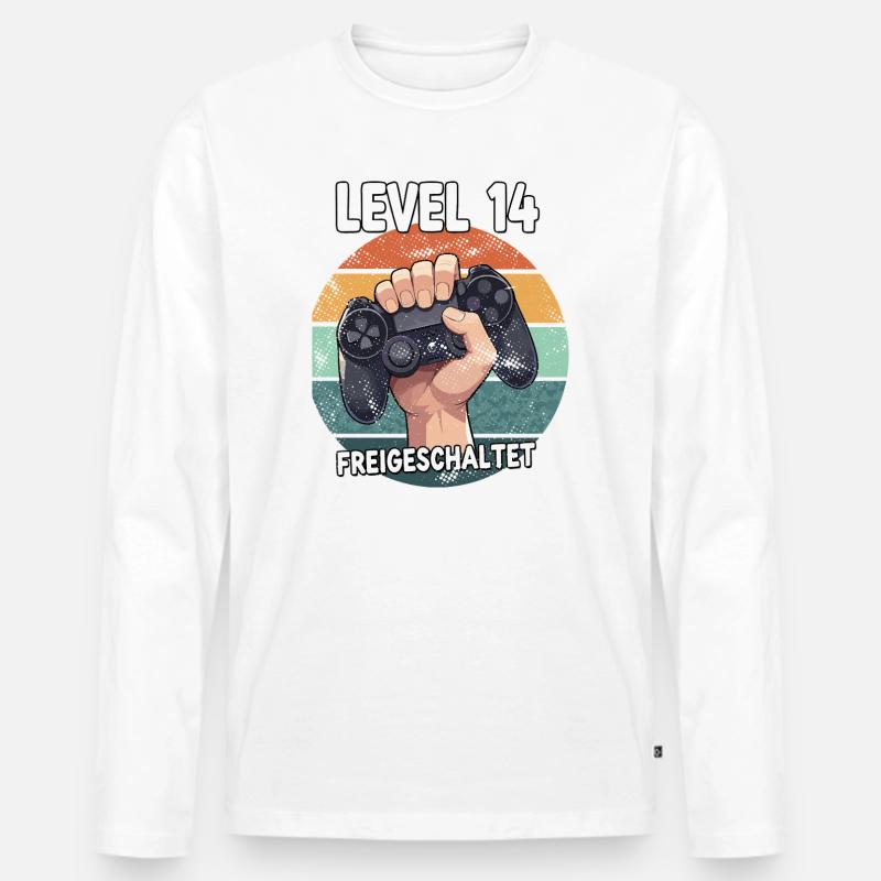 Level 14 Freigeschaltet Controller - Männer Premium Bio Langarmshirt - Weiß