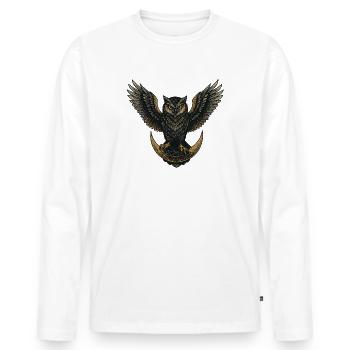 Eule des Mondes – Symbol für Weisheit & Stärke - Männer Premium Bio Langarmshirt - Weiß - Vorne - Nico (187cm)