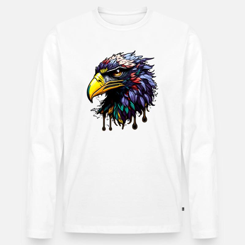Bunter Adler mit hellen Federn - Männer Premium Bio Langarmshirt - Weiß
