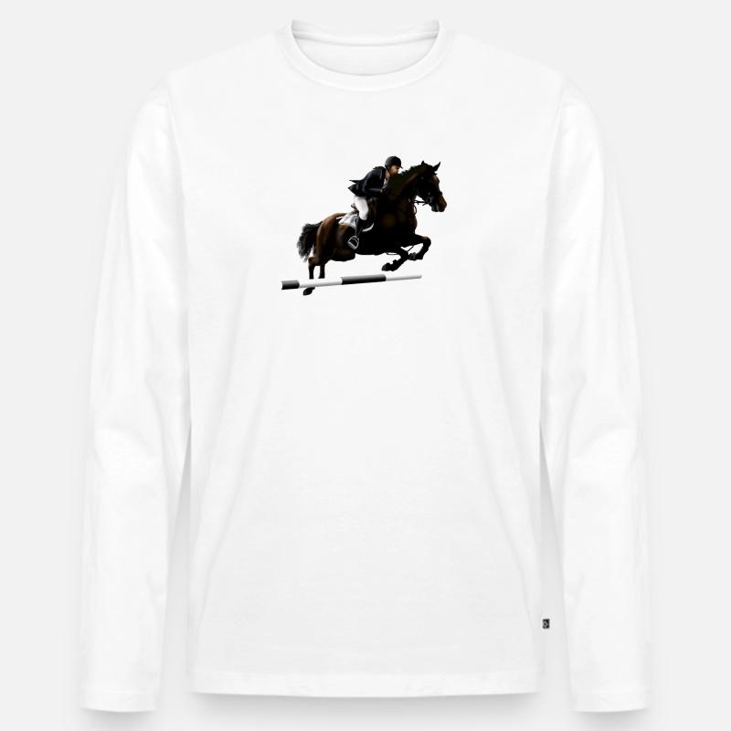 Springendes Pferd mit Reiter - Männer Premium Bio Langarmshirt - Weiß