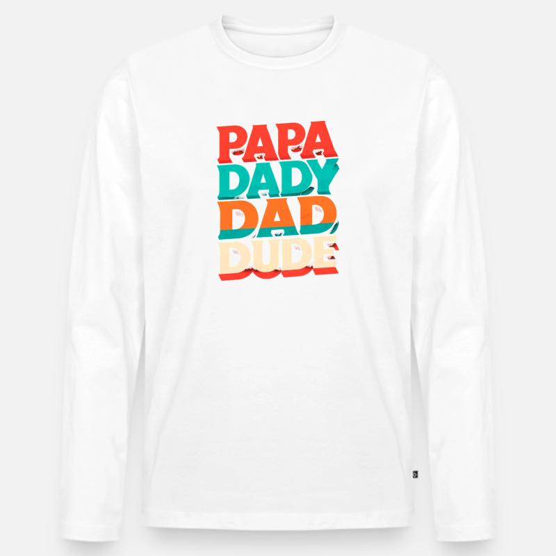 Papa Papa Dude Retro Regenbogen - Männer Premium Bio Langarmshirt - Weiß