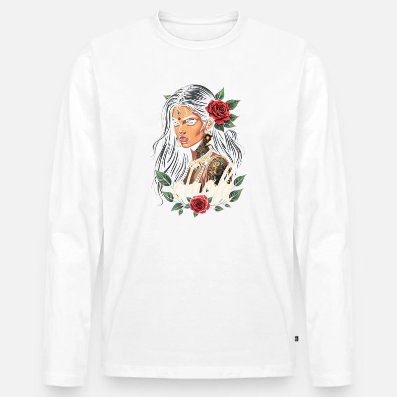 Chola Rosen Tattoo Stil - Männer Premium Bio Langarmshirt - Weiß