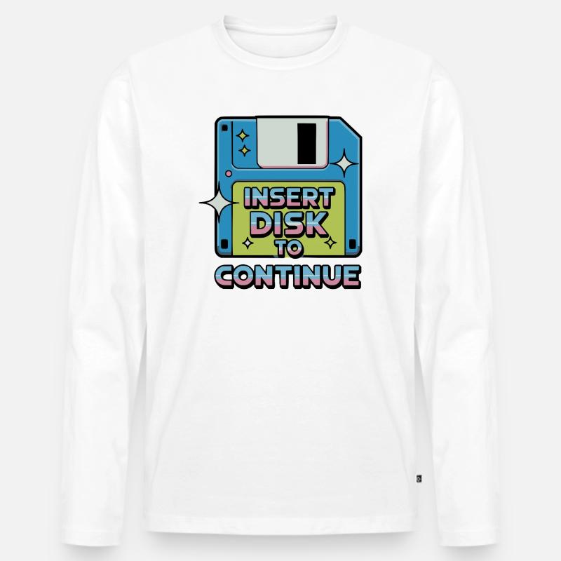 Y2K Retro – Insert Disk to Continue - Männer Premium Bio Langarmshirt - Weiß