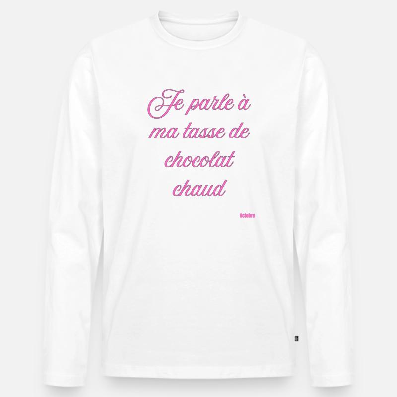 Pink Script Becher mit heißer Schokolade - Männer Premium Bio Langarmshirt - Weiß