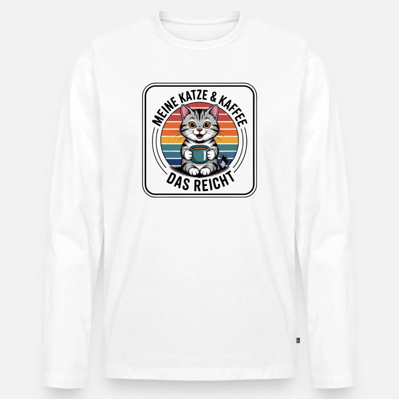 Kaffee Kätzchen im Retro Regenbogen - Männer Premium Bio Langarmshirt - Weiß