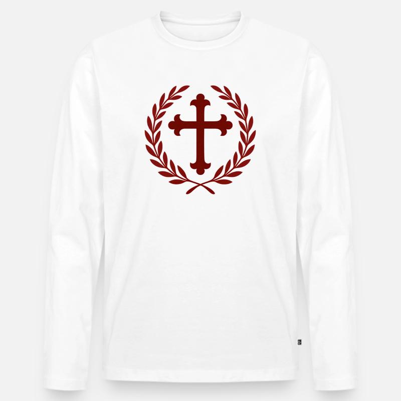 Kreuz im Lorbeerkranz - Männer Premium Bio Langarmshirt - Weiß