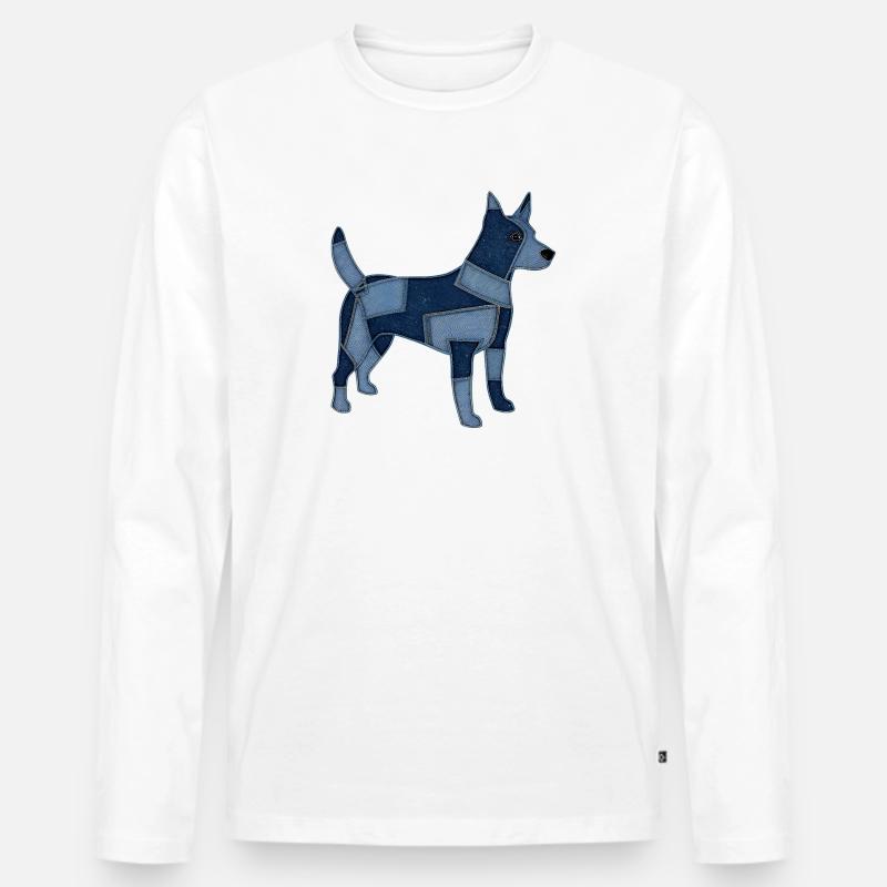 Patchwork Hund aus Jeansstoff - Männer Premium Bio Langarmshirt - Weiß