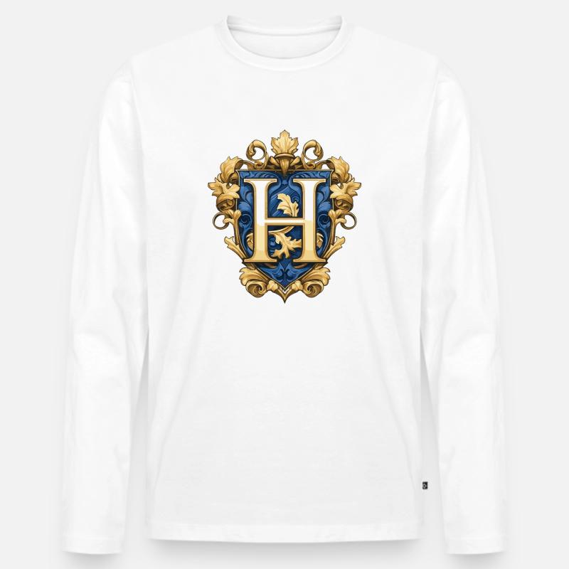 H Buchstabe Name Krone - Männer Premium Bio Langarmshirt - Weiß
