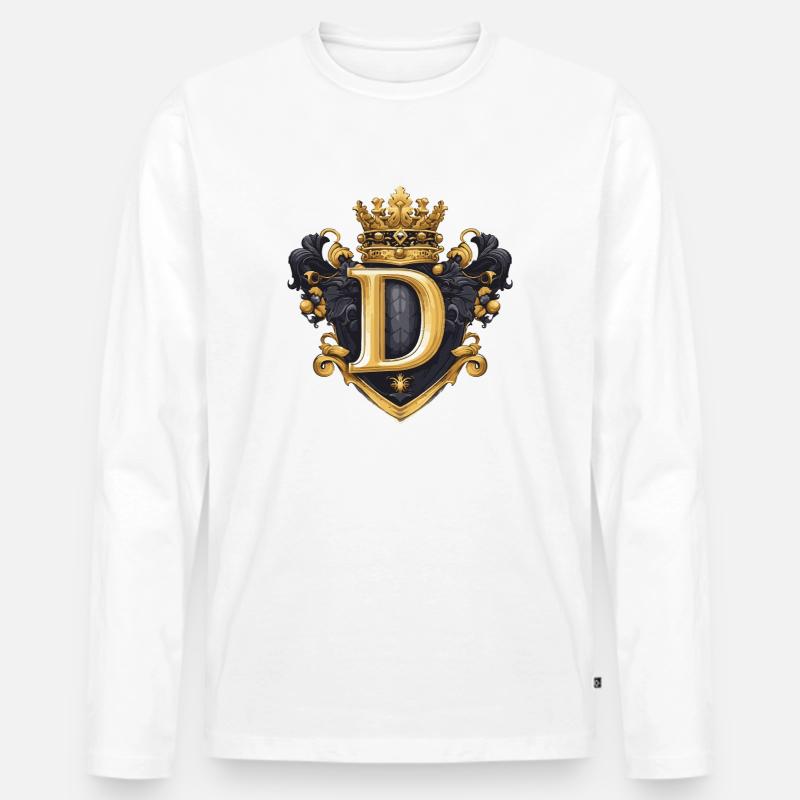D Buchstabe Name Krone - Männer Premium Bio Langarmshirt - Weiß