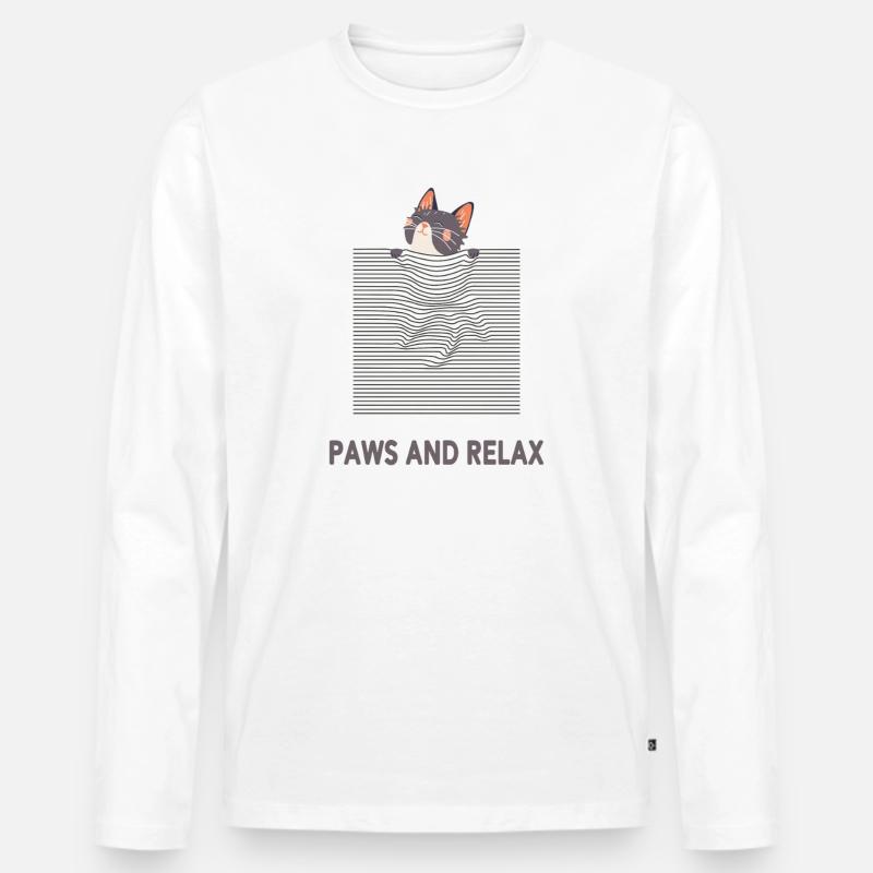 Curious Cat – Funny Optical Line Art - Männer Premium Bio Langarmshirt - Weiß